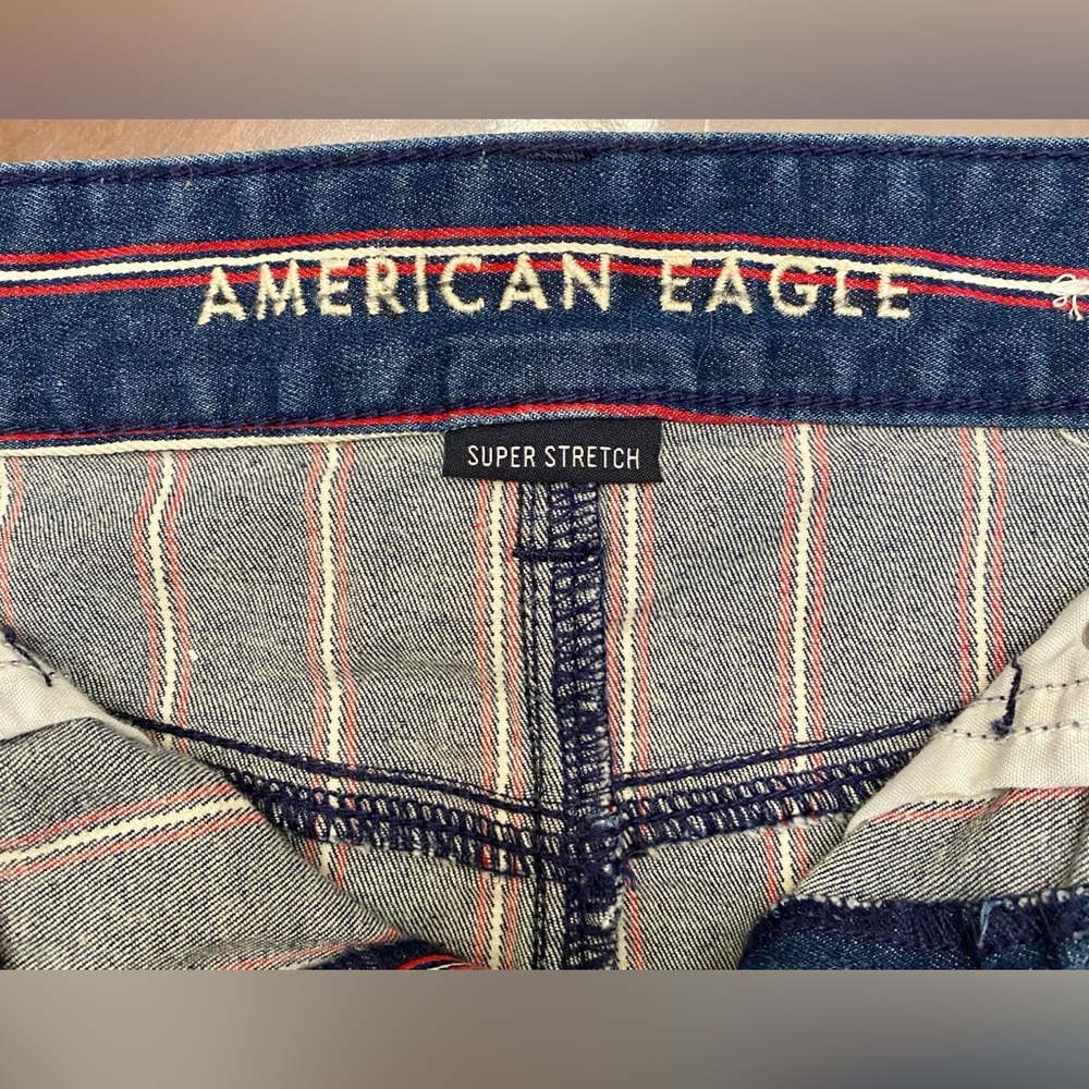 America Eagle Super Stretch Blue Red Striped 6 Americana Denim Mini Jean Skirt - Picture 8 of 12